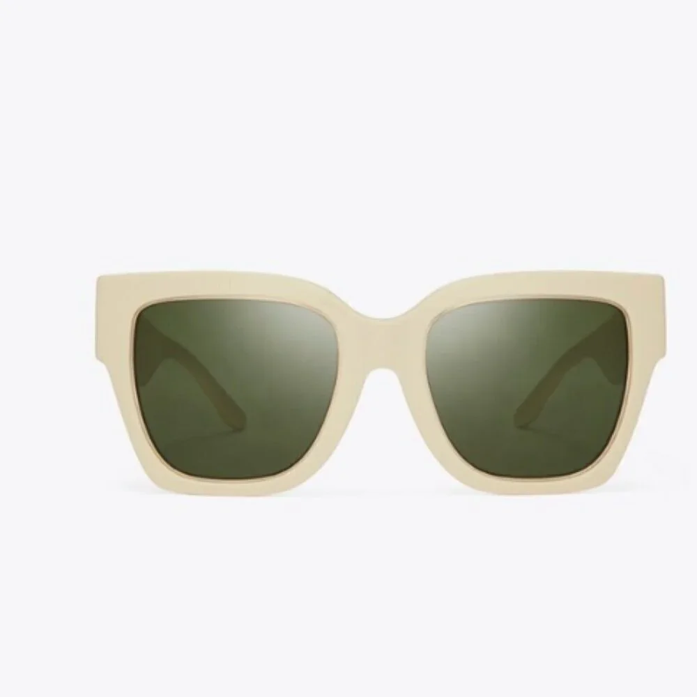 NWT! NEW! Tory Burch Kira Square Chevron Sunglasses -Ivory/Green